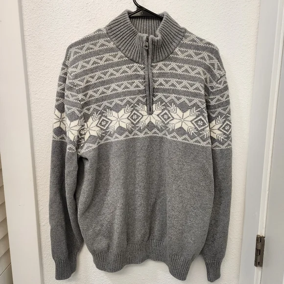 Men's Weatherproof Grey Quarter Zip Fair Isle Winter Pullover Sweater - Picture 3 of 9